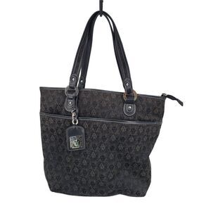 Vtg Anne Klein Black Iconic Lion Logo Print Tote Shoulder Bag L City Chic